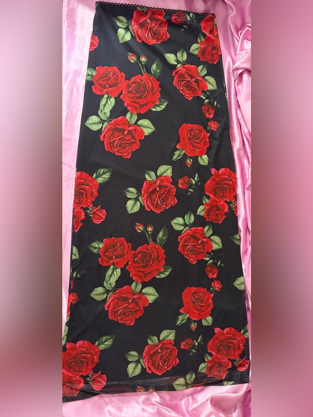 Madden Girl Black Maxi Skirt with Red Rose Pattern